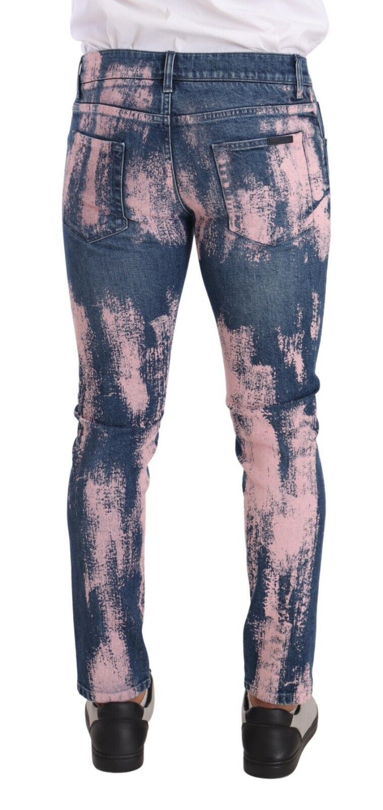 Dolce & Gabbana – Skinny-Jeans aus Baumwolle in Blau und Rosa mit Batikmuster