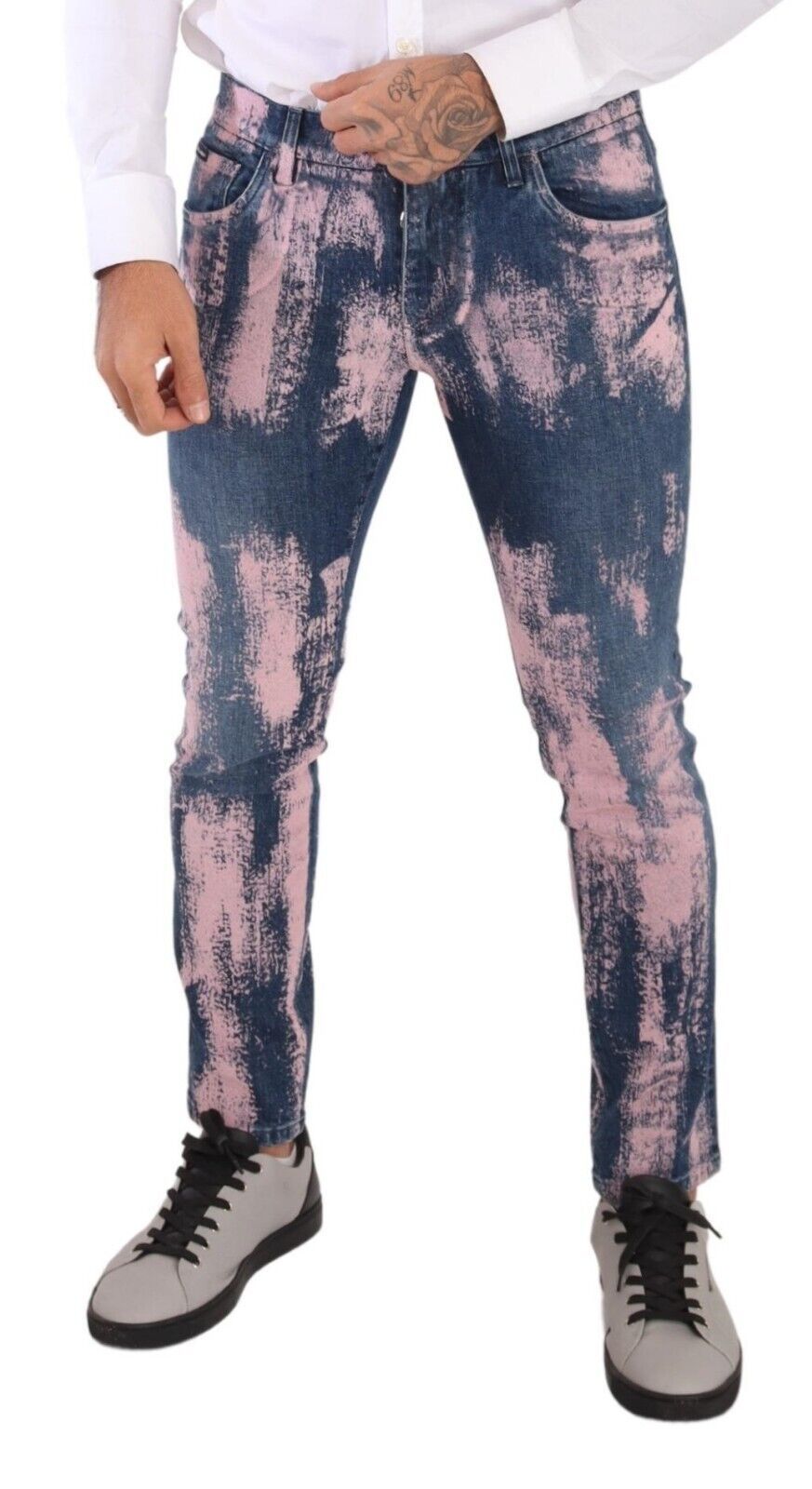 Dolce & Gabbana – Skinny-Jeans aus Baumwolle in Blau und Rosa mit Batikmuster