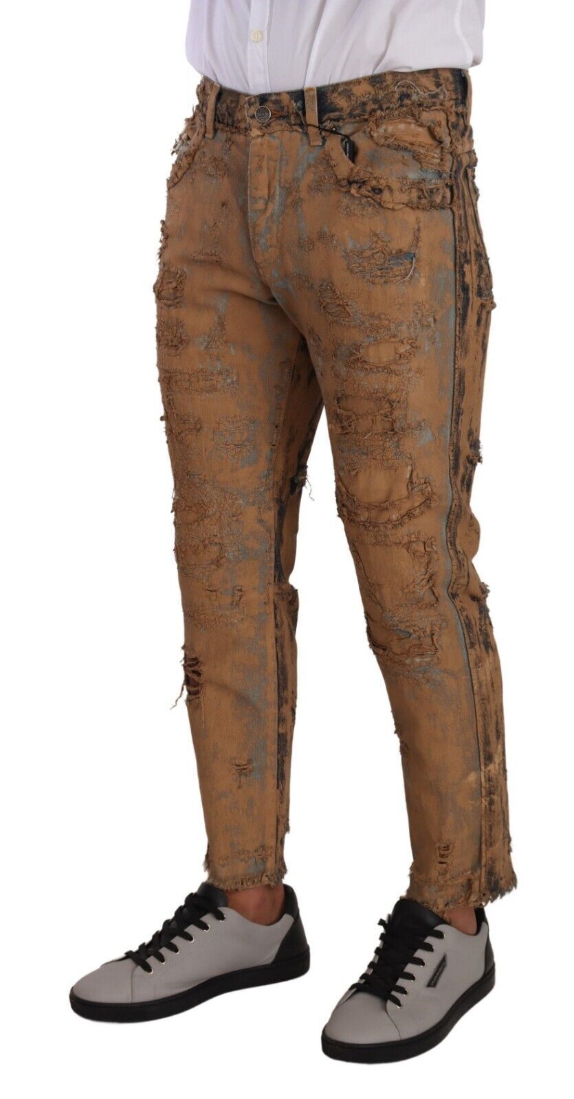 Dolce & Gabbana – Braune Jeans aus Baumwolle im Used-Look in normaler Passform