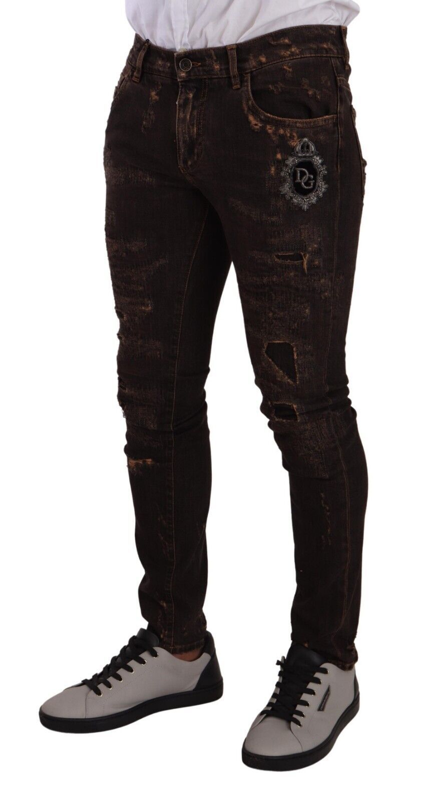 Dolce & Gabbana – Braune Skinny-Jeans im Used-Look in Slim Fit