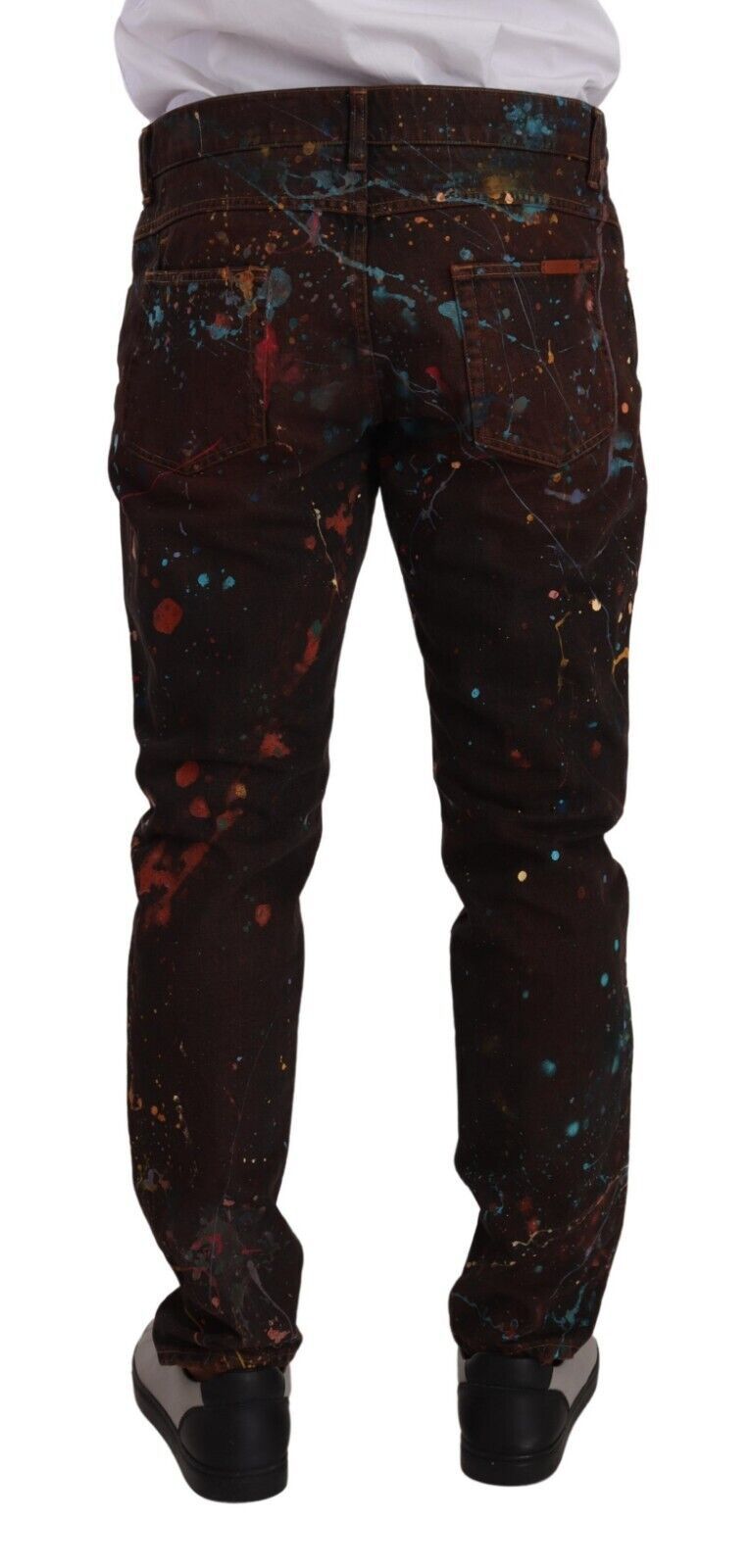 Dolce & Gabbana – Jeans aus Baumwoll-Jeansstoff in Braun mit Farbspritzern