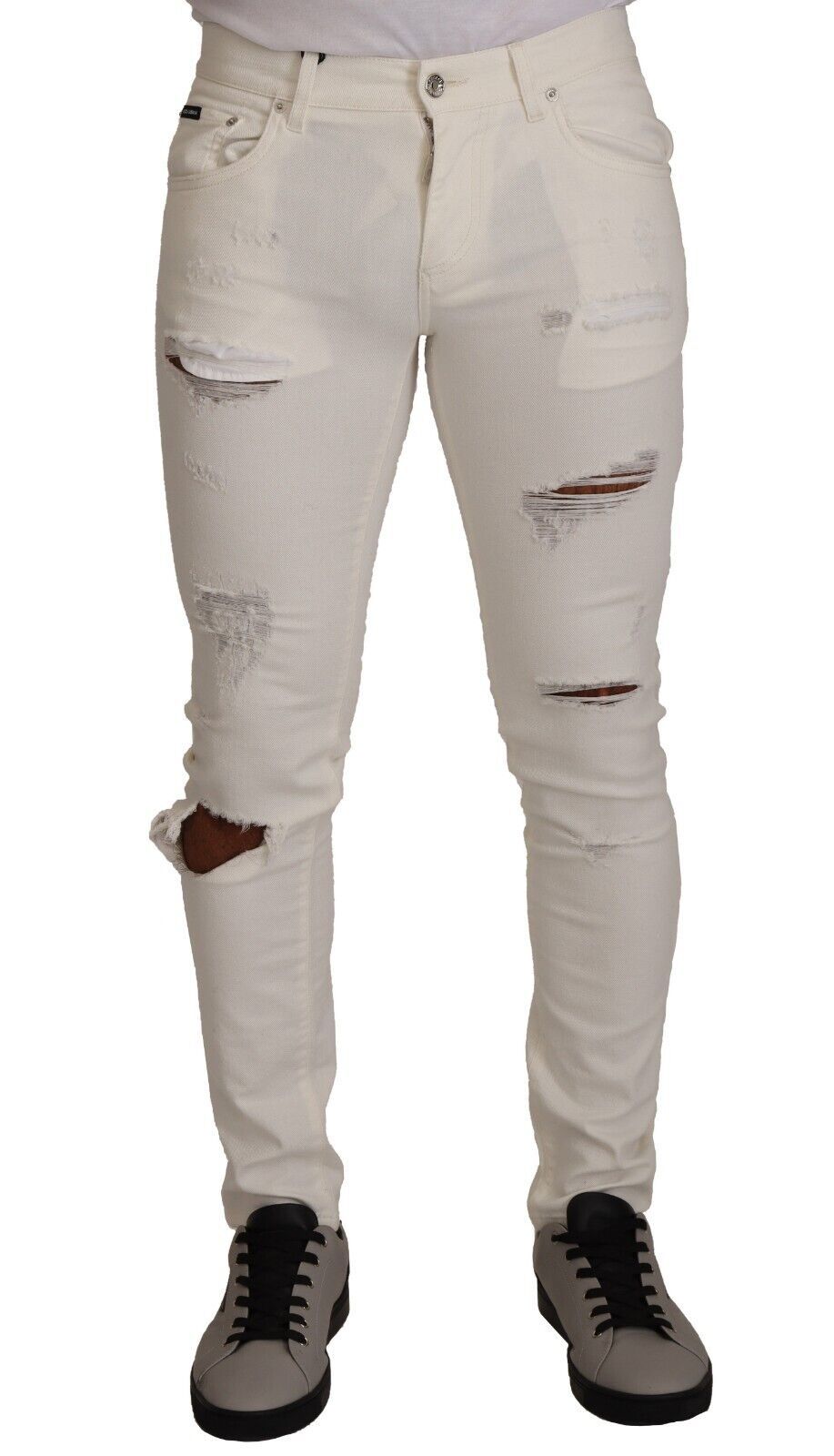 Dolce & Gabbana – Weiße, zerfetzte Skinny-Jeans aus Baumwolle für Herren