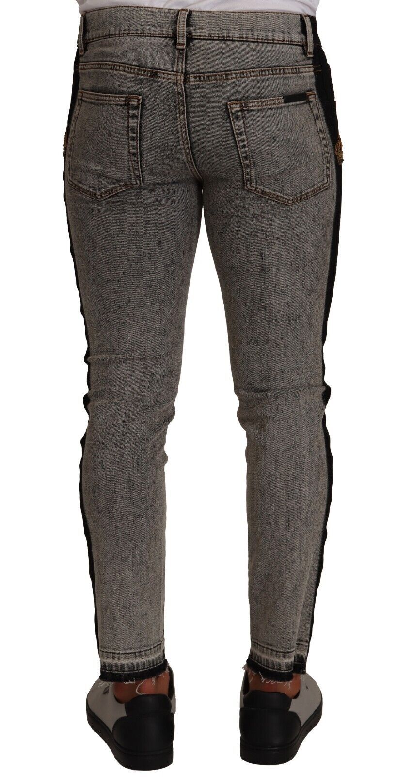 Dolce & Gabbana – Enge Jeans aus Denim in Grau mit Kronenverzierung
