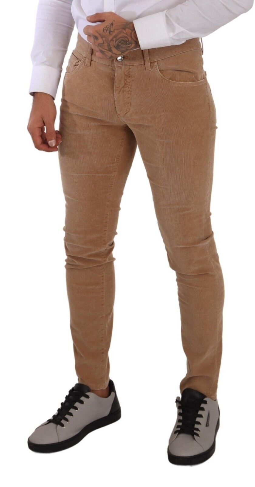 Dolce & Gabbana – Enge Slim-Fit-Jeans aus Cord-Baumwolle in Braun