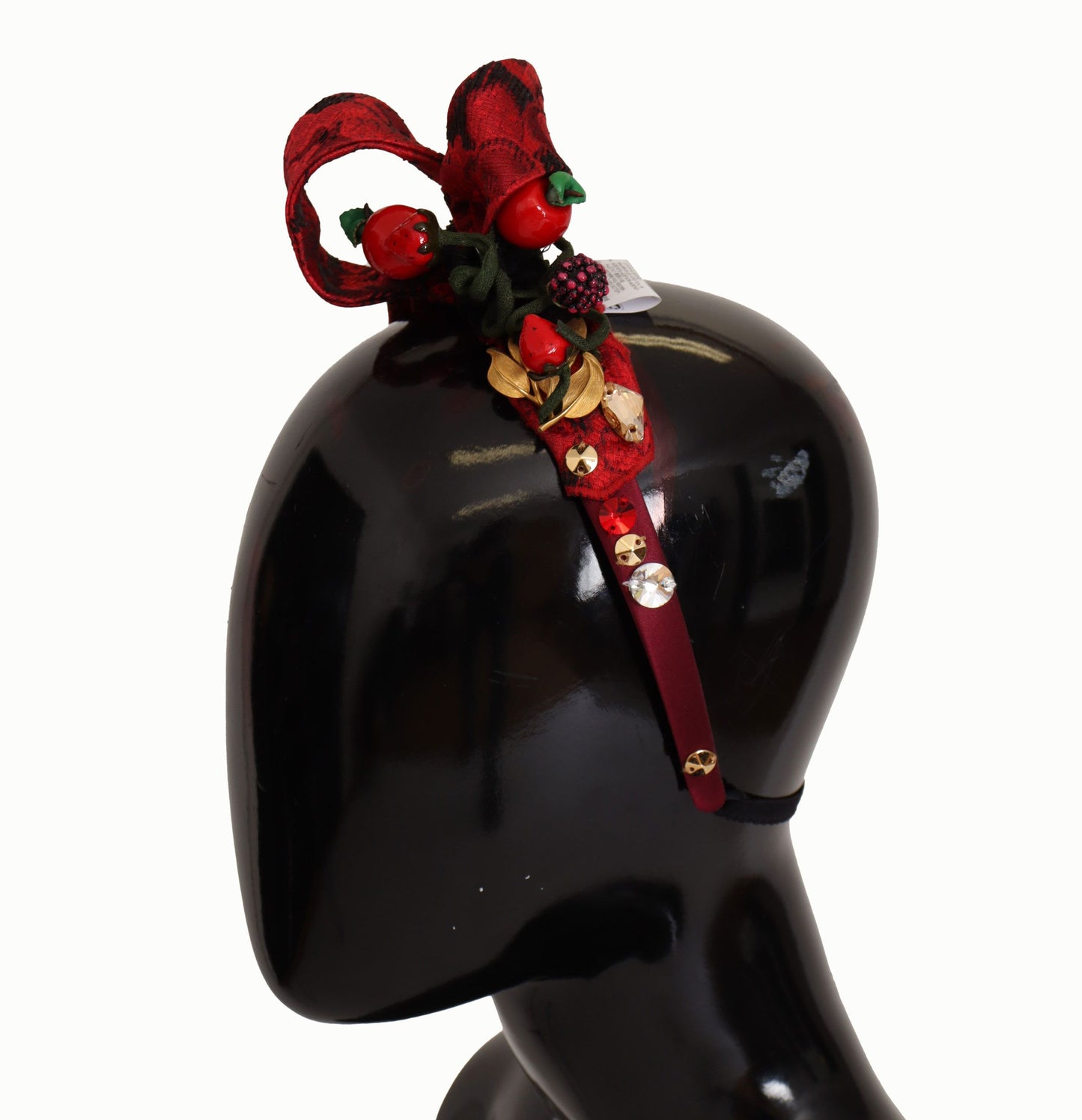Dolce & Gabbana – Kirschrotes Seiden-Diadem mit Kristallschleife und Logo