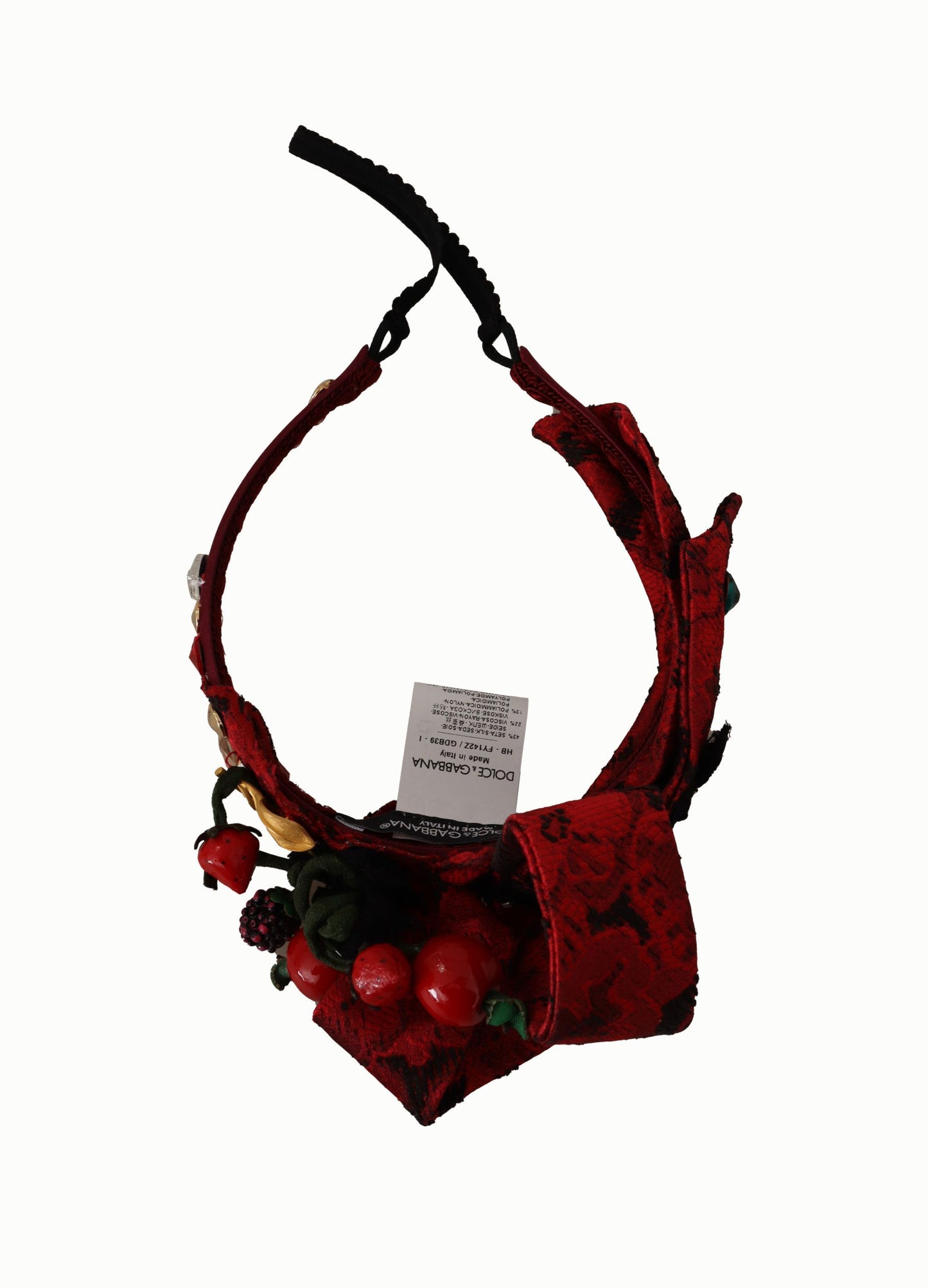 Dolce & Gabbana – Kirschrotes Seiden-Diadem mit Kristallschleife und Logo