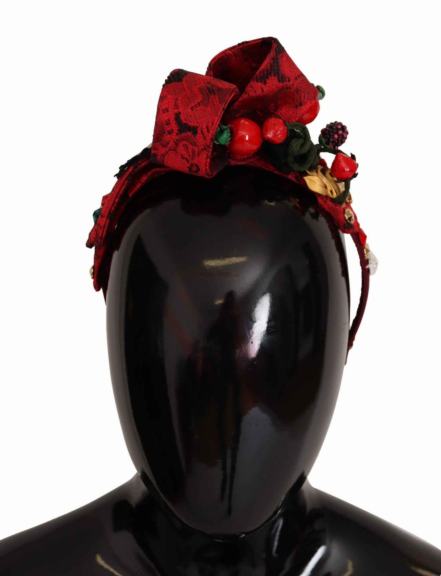 Dolce & Gabbana – Kirschrotes Seiden-Diadem mit Kristallschleife und Logo