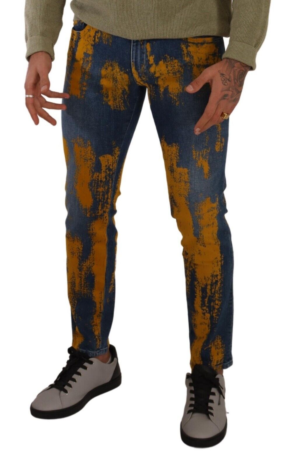 Dolce & Gabbana Blau Gelb Farbstoff Baumwolle Skinny Herren Denim Jeans