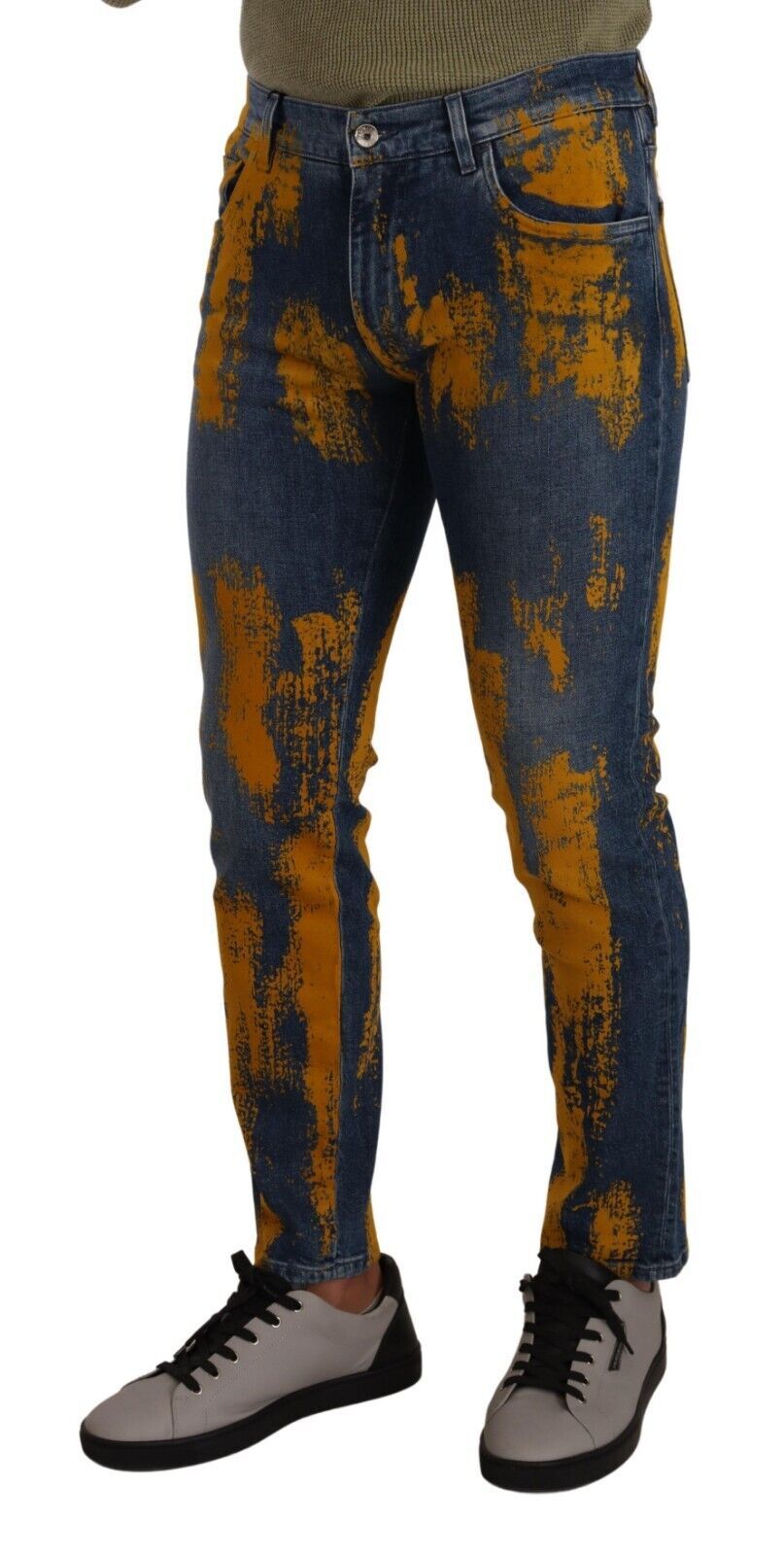 Dolce & Gabbana Blau Gelb Farbstoff Baumwolle Skinny Herren Denim Jeans