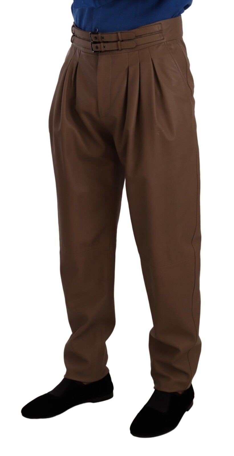 Dolce & Gabbana – Braune, konische Hose aus Leder mit hoher Taille