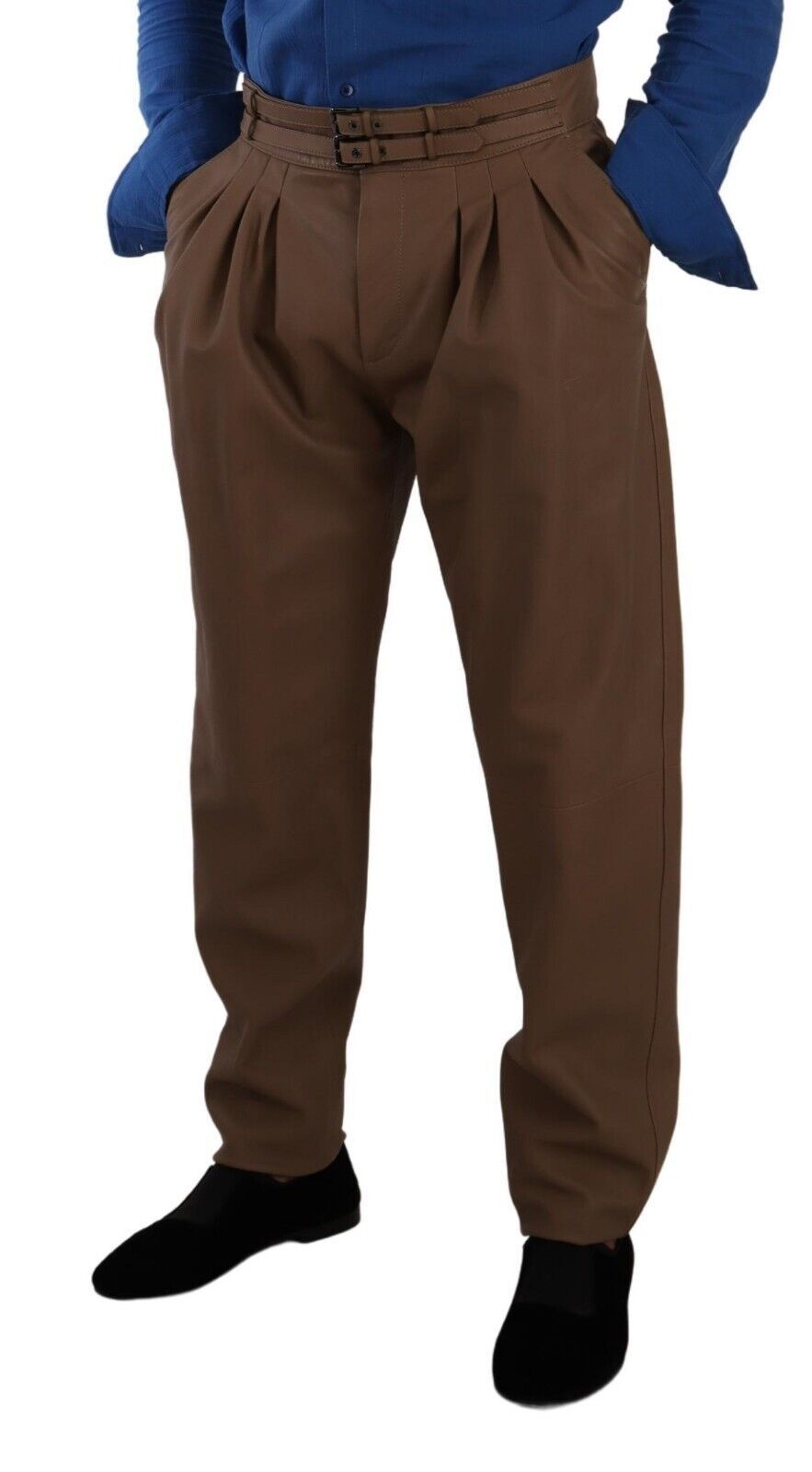 Dolce & Gabbana – Braune, konische Hose aus Leder mit hoher Taille