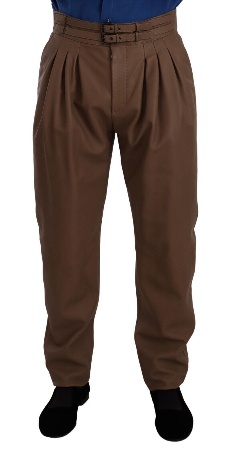 Dolce & Gabbana – Braune, konische Hose aus Leder mit hoher Taille