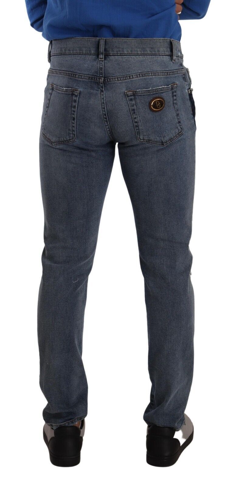 Dolce & Gabbana – Zweifarbige Slim-Jeans aus zerfetzter Baumwolle in Blau