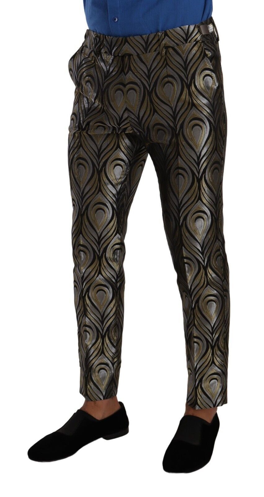 Dolce & Gabbana Silber Gold Jacquard Herren Hose Anzughose