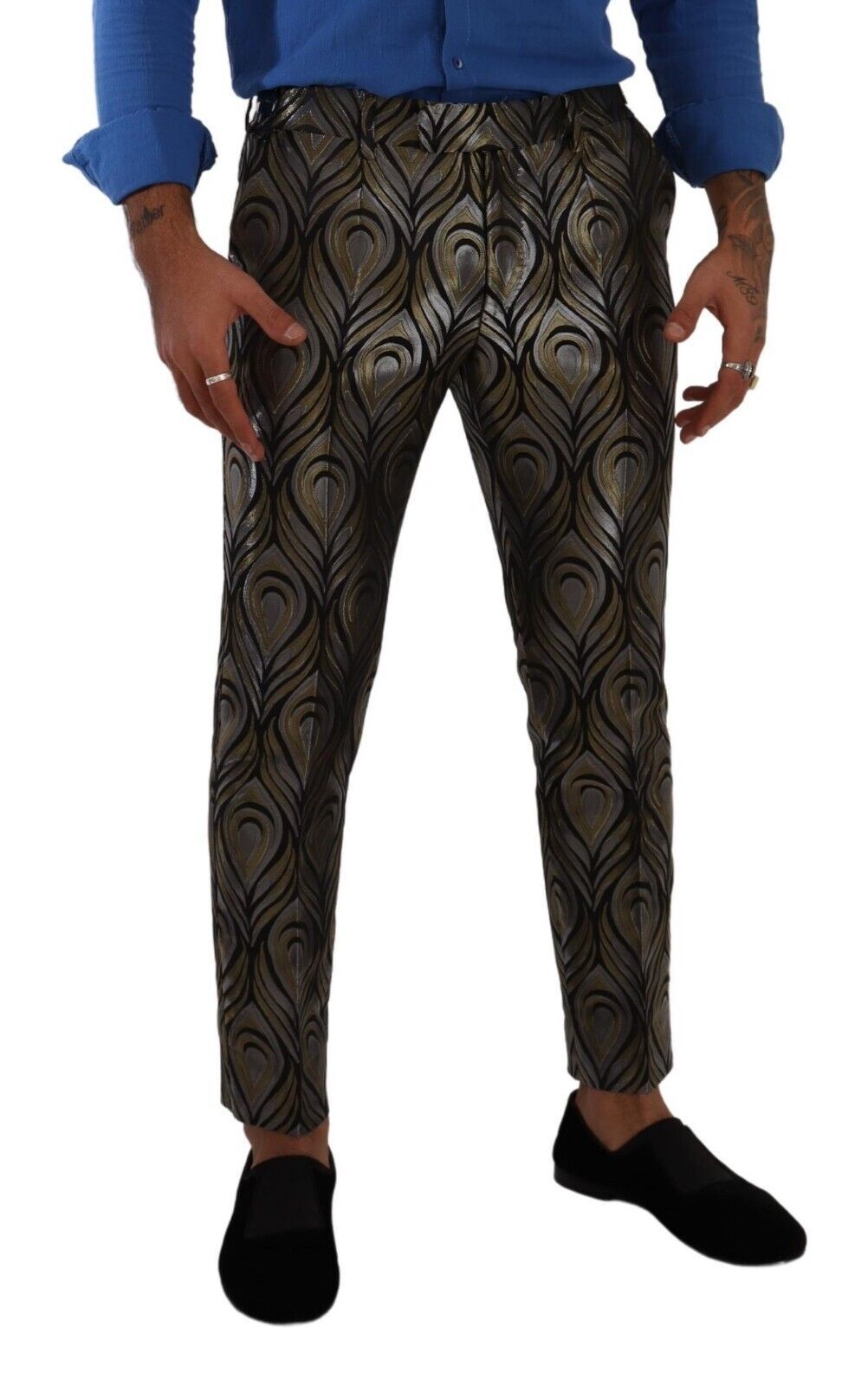 Dolce & Gabbana Silber Gold Jacquard Herren Hose Anzughose