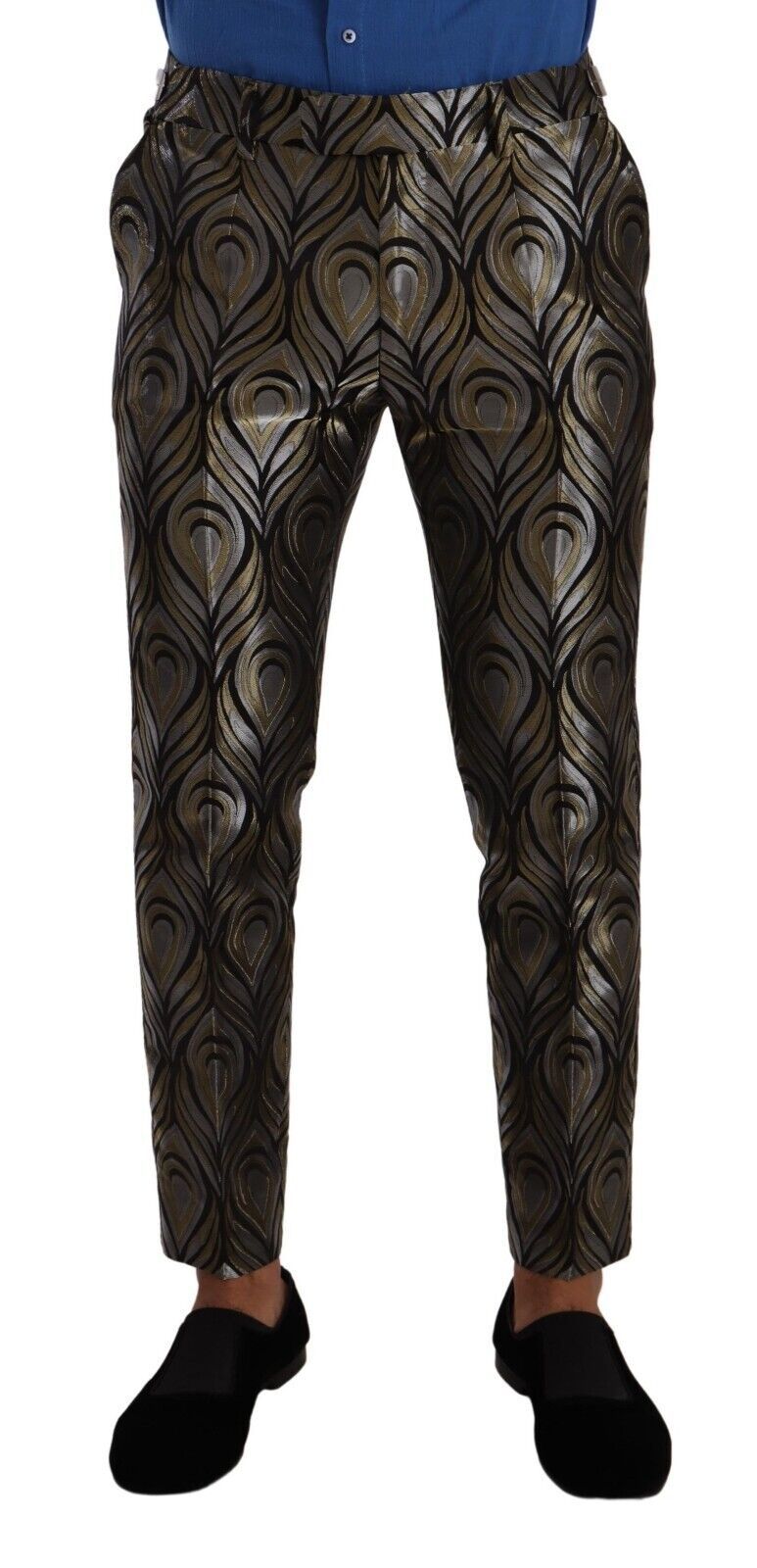 Dolce & Gabbana Silber Gold Jacquard Herren Hose Anzughose