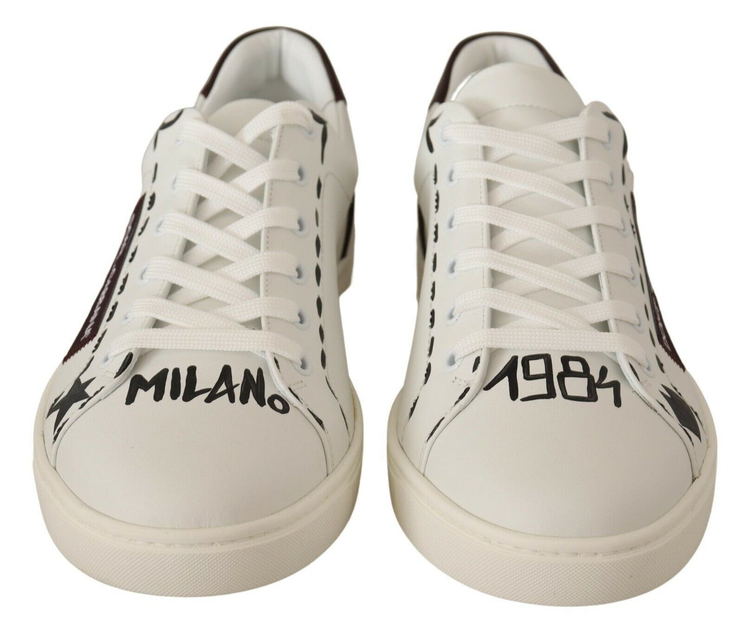 Dolce & Gabbana – Niedrige Sneakers aus weißem Bordeauxleder