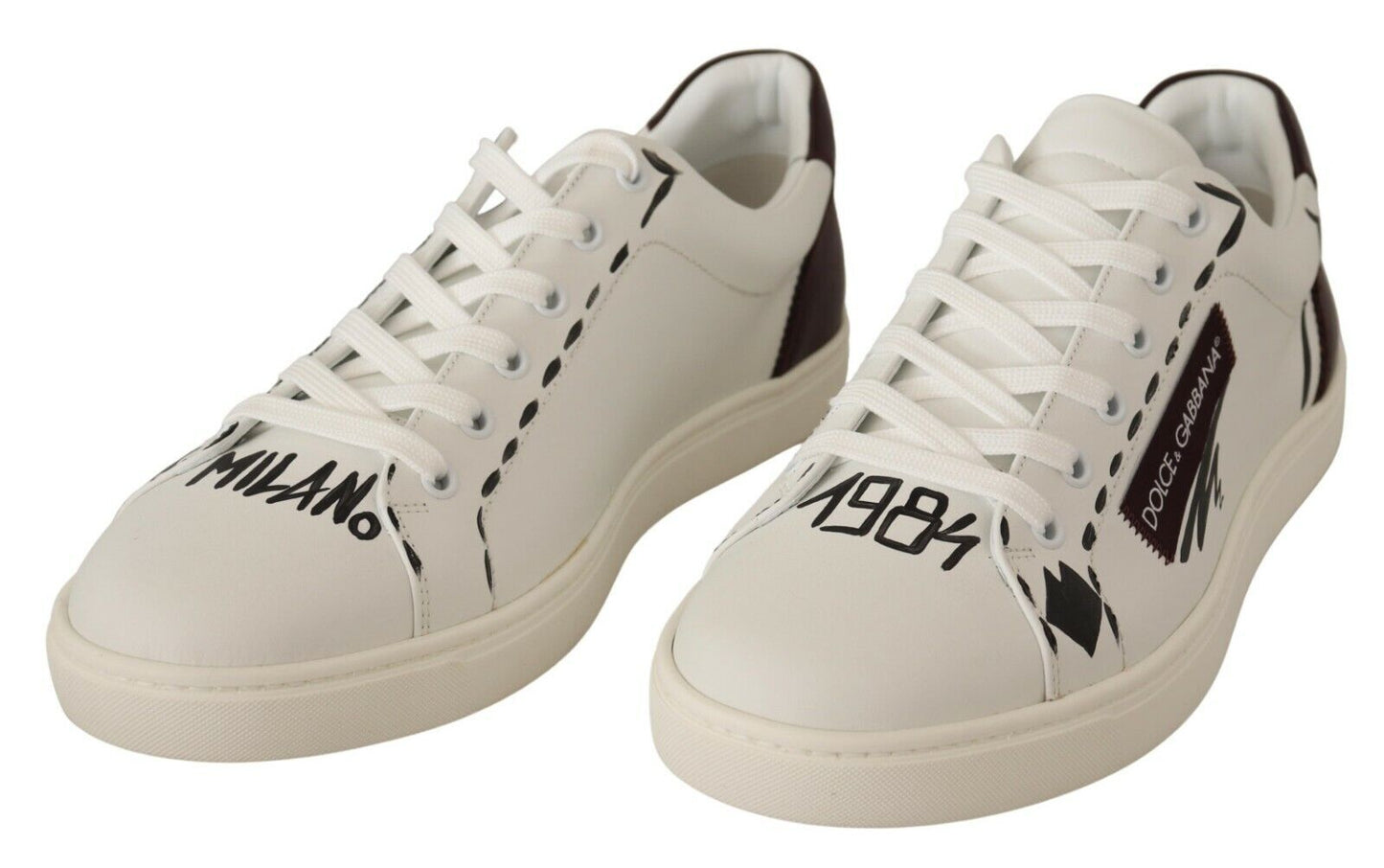 Dolce & Gabbana – Niedrige Sneakers aus weißem Bordeauxleder