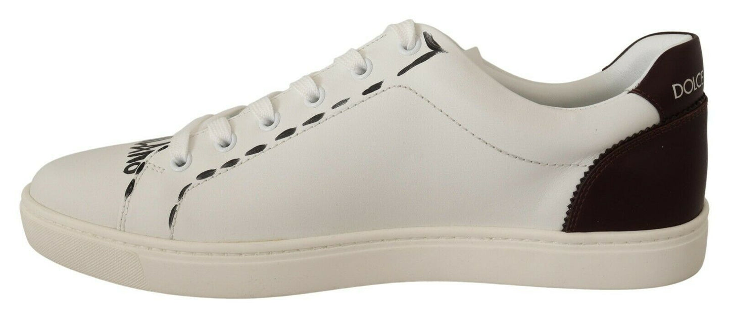 Dolce & Gabbana – Niedrige Sneakers aus weißem Bordeauxleder