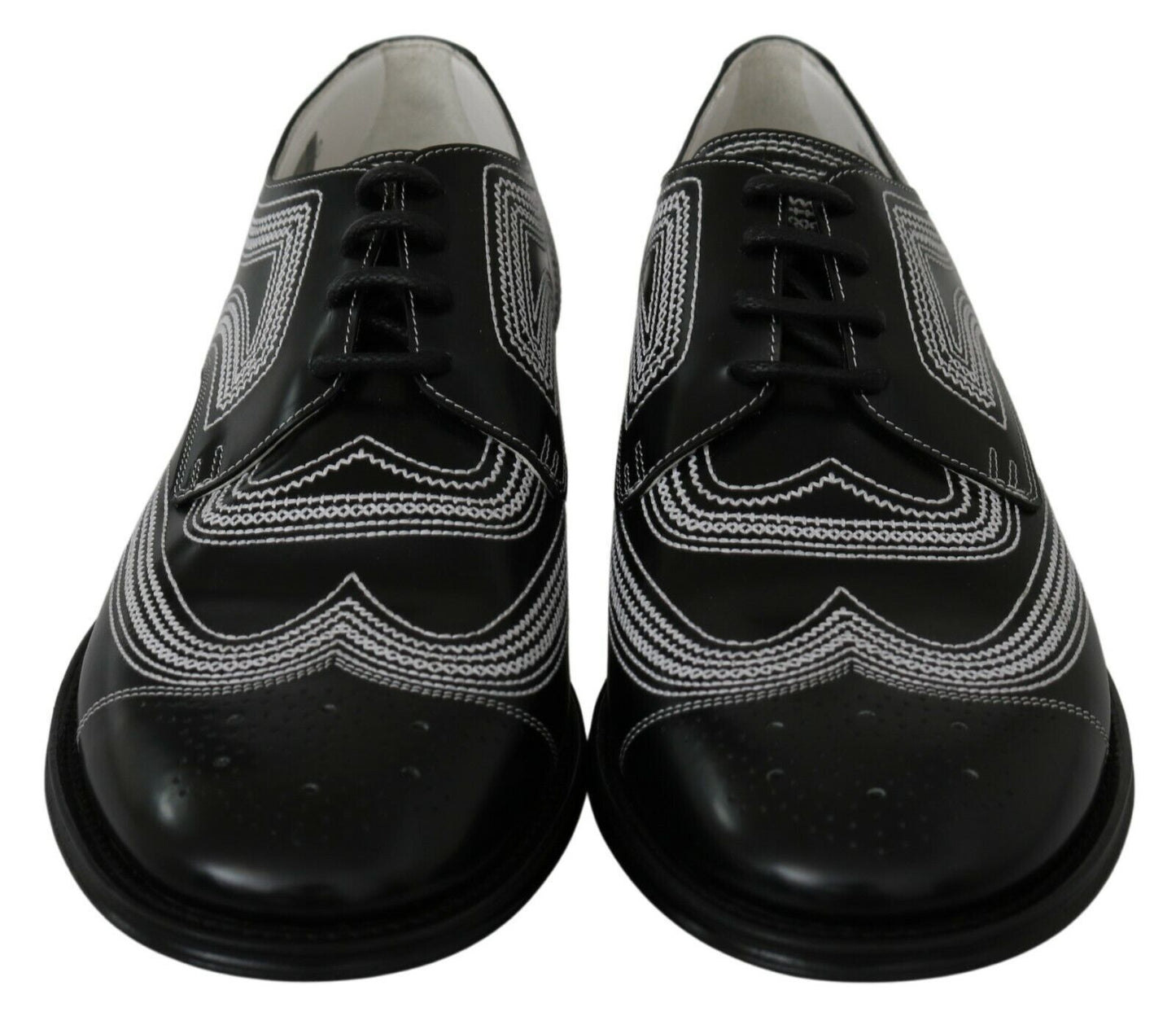 Dolce & Gabbana – Formelle Derby-Schuhe aus schwarzem Leder mit weißer Spitze