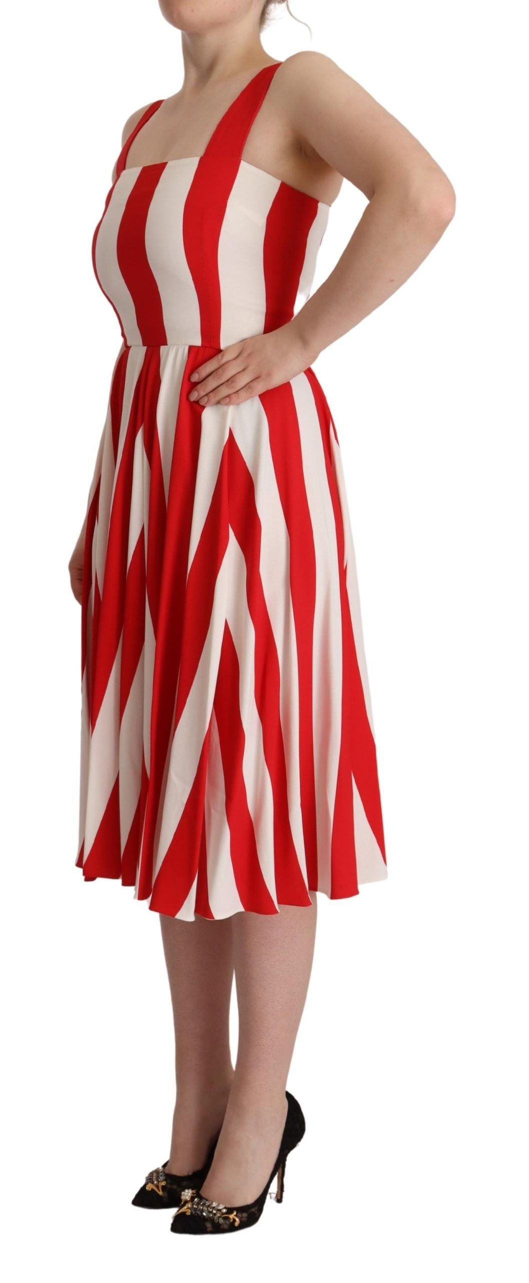 Dolce & Gabbana – Weiß-rotes Stretch-Etuikleid in A-Linie