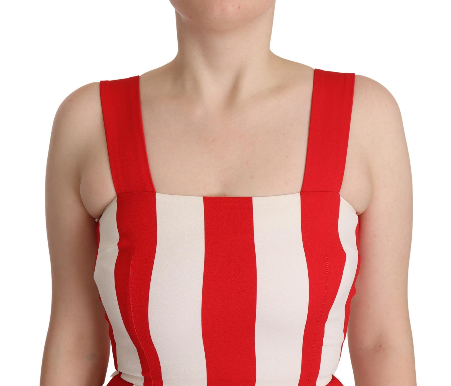 Dolce & Gabbana – Weiß-rotes Stretch-Etuikleid in A-Linie