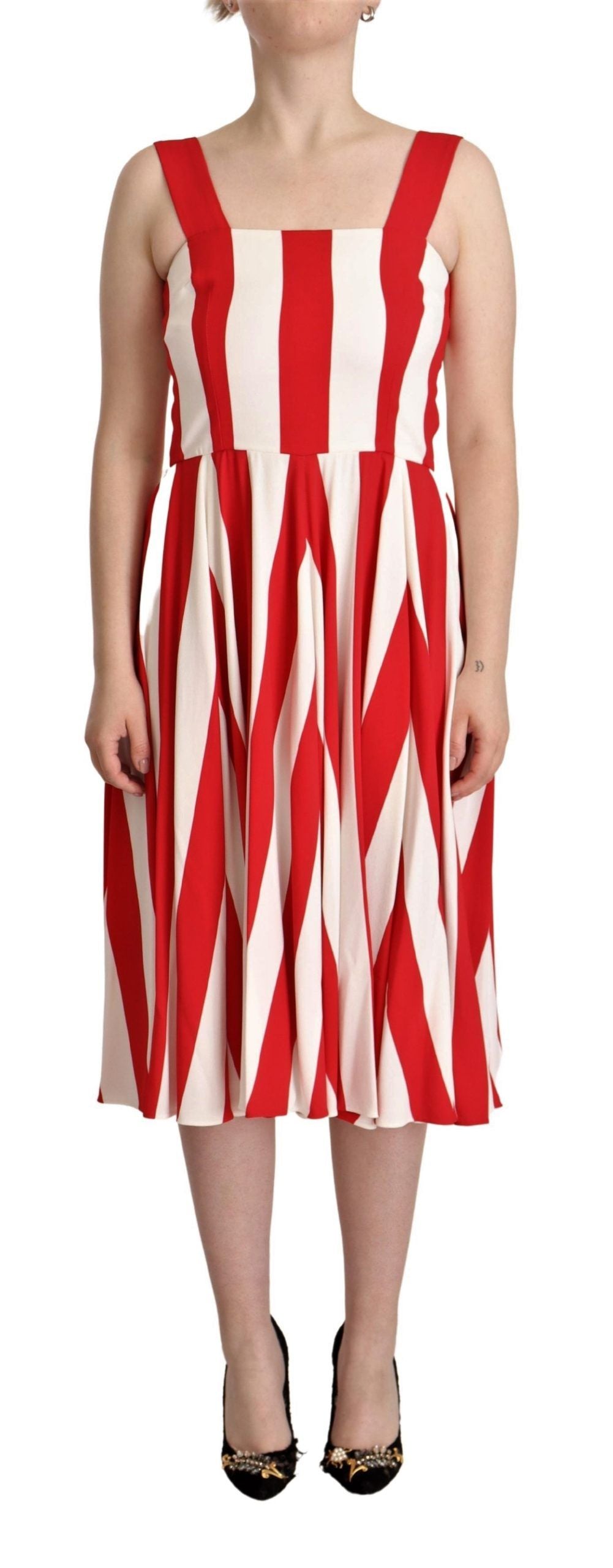 Dolce & Gabbana – Weiß-rotes Stretch-Etuikleid in A-Linie