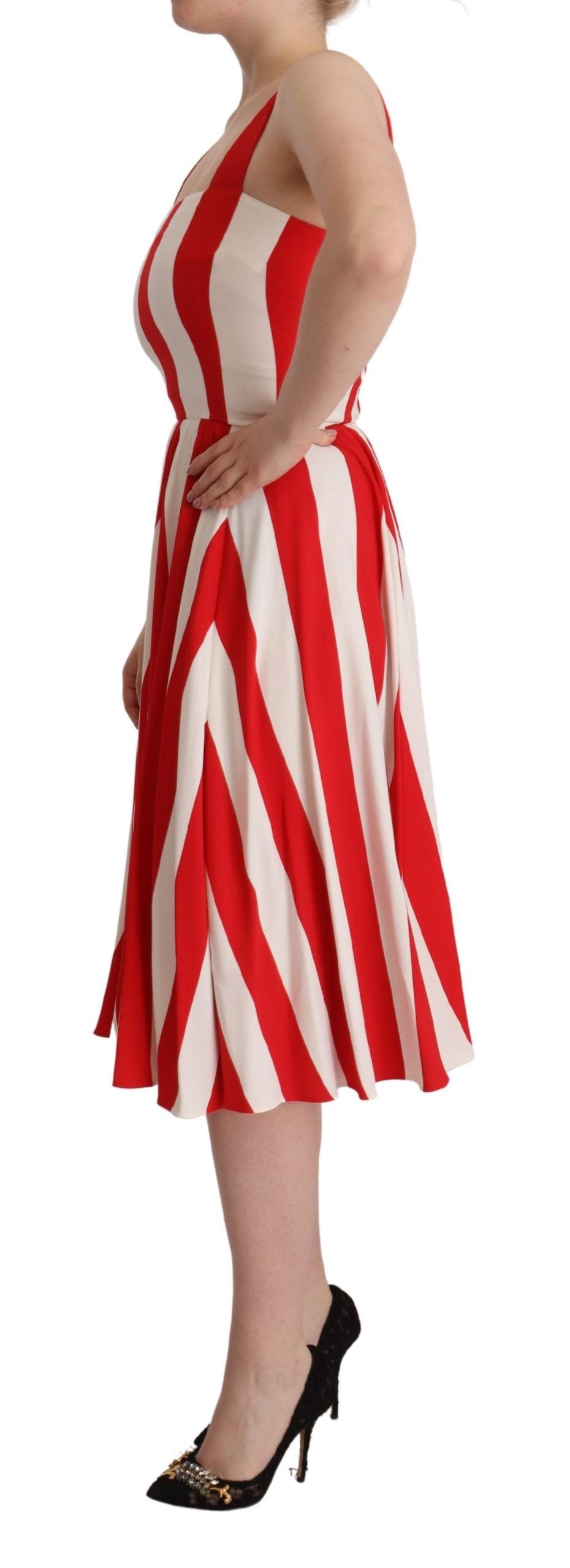 Dolce & Gabbana – Weiß-rotes Stretch-Etuikleid in A-Linie