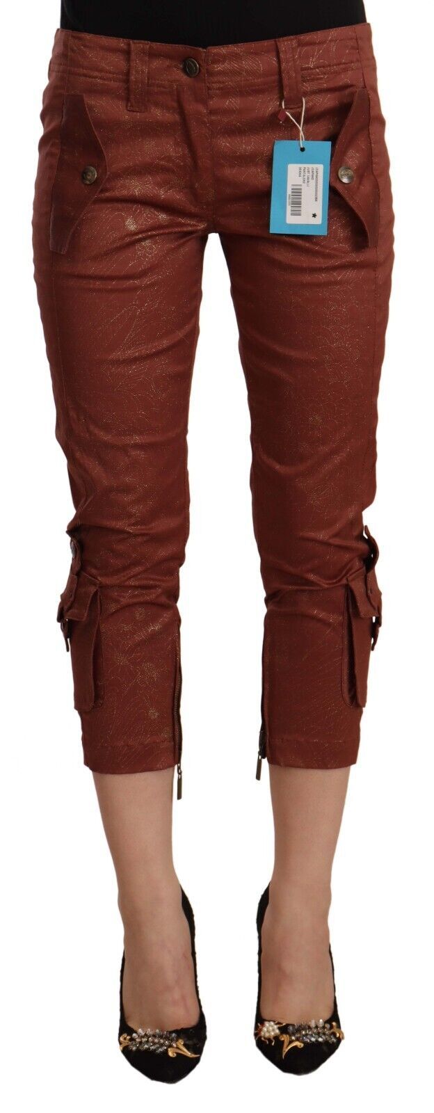 Just Cavalli – Kurze Caprihose aus Baumwolle mit mittlerer Taille und Lurex in Braun