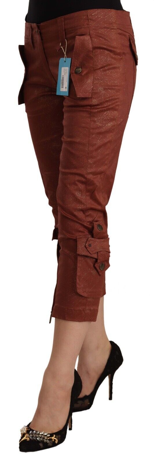 Just Cavalli – Kurze Caprihose aus Baumwolle mit mittlerer Taille und Lurex in Braun