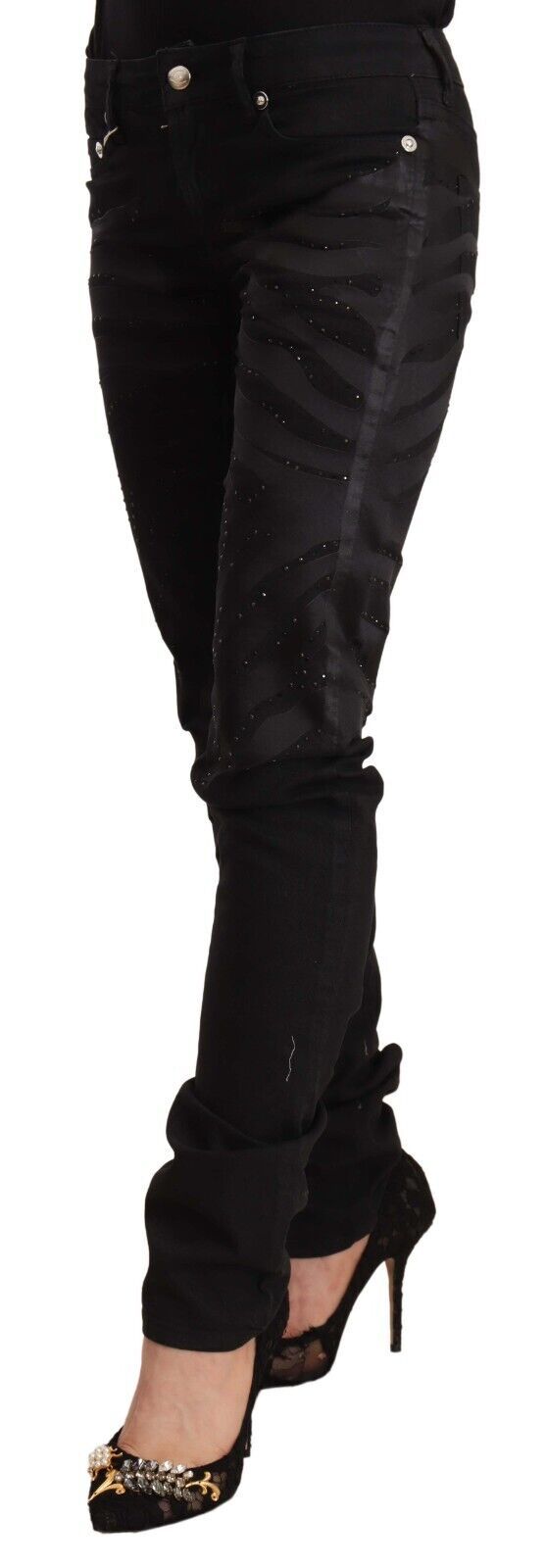 Just Cavalli – Schwarze Skinny-Jeans mit Verzierung und mittlerer Taille