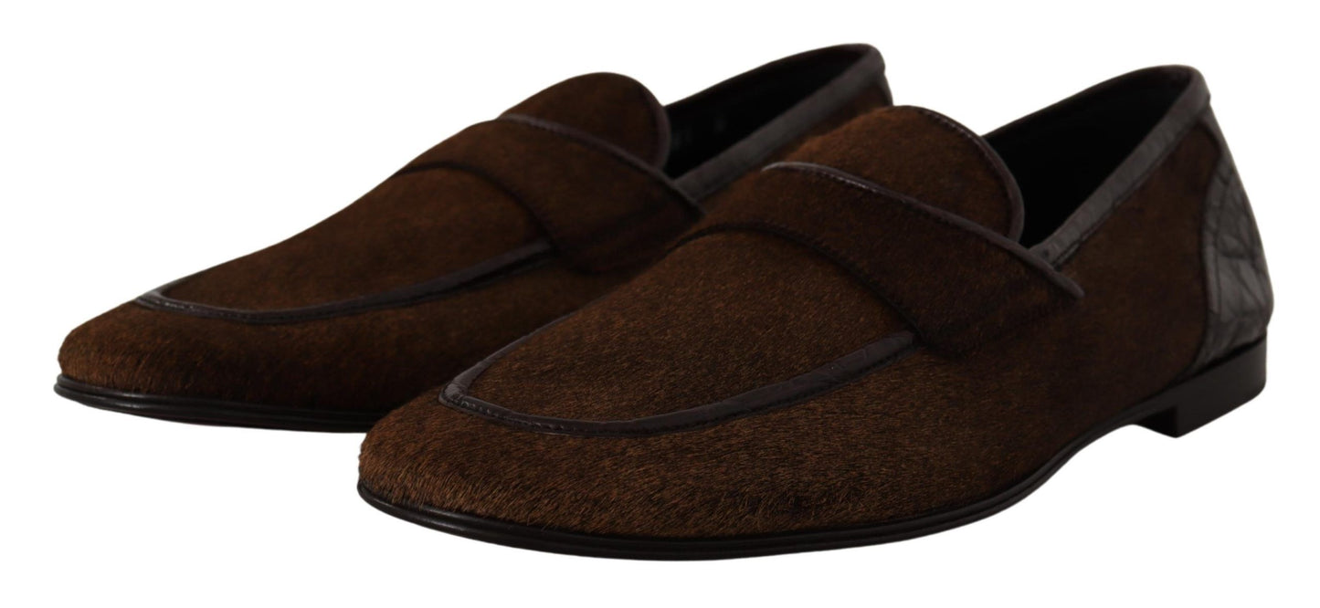 Dolce & Gabbana Schuhe Kleid Loafers Braun Leder Slip Schuhe