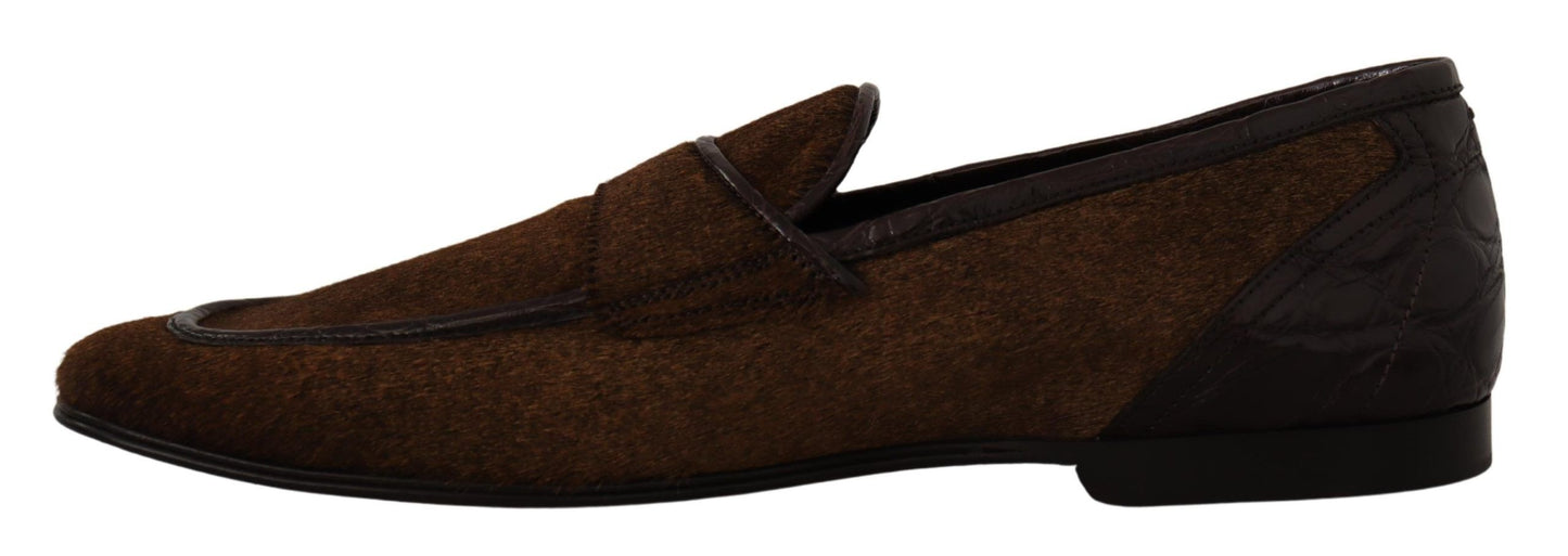 Dolce & Gabbana Schuhe Kleid Loafers Braun Leder Slip Schuhe