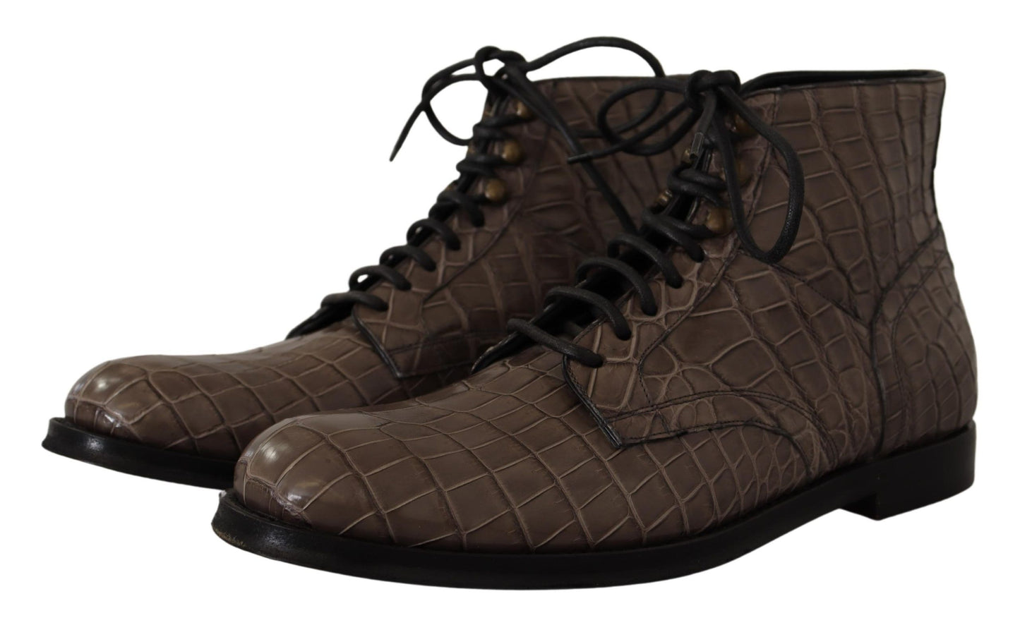Dolce & Gabbana – Graue Derby-Stiefel aus Krokodilleder