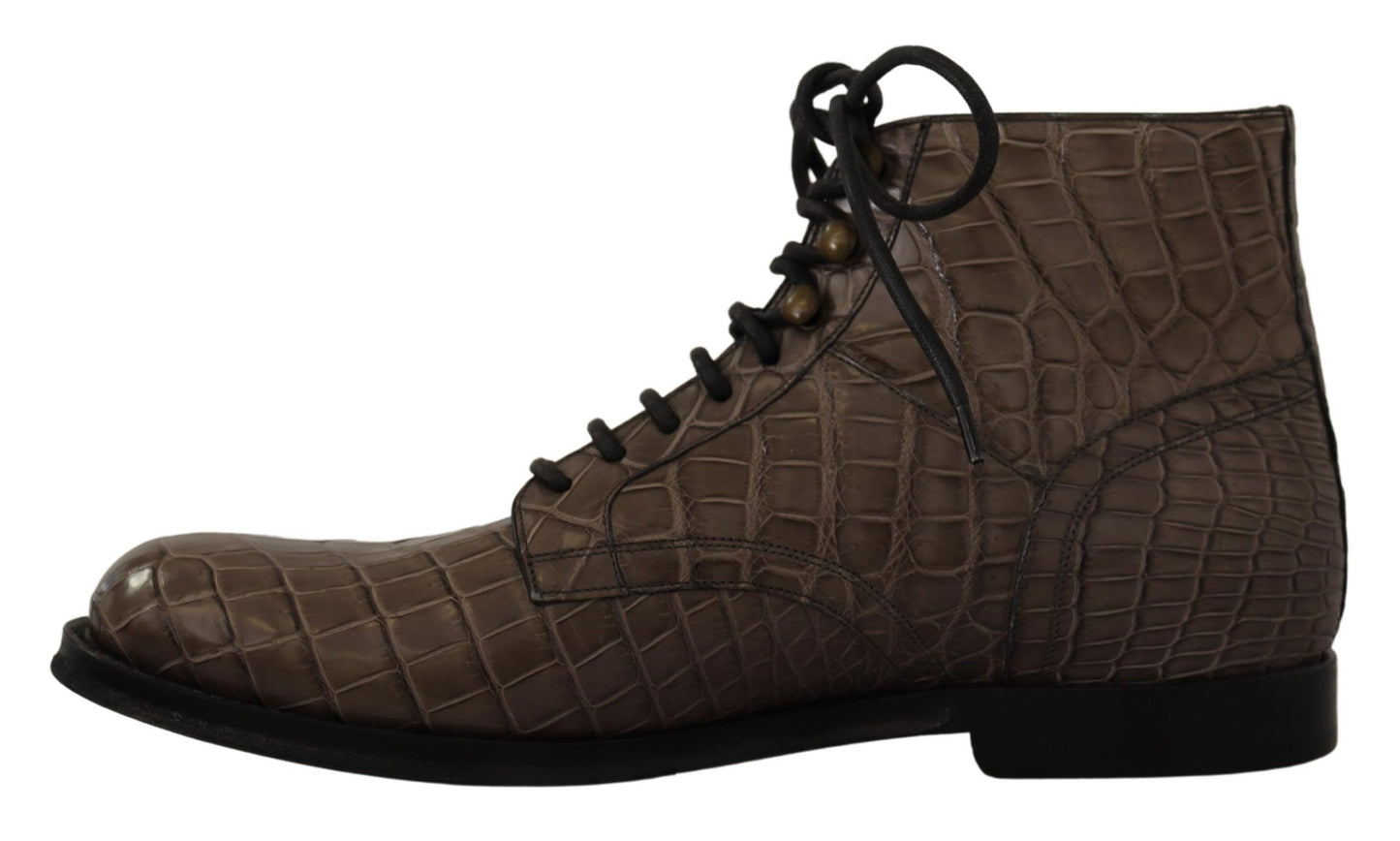 Dolce & Gabbana – Graue Derby-Stiefel aus Krokodilleder