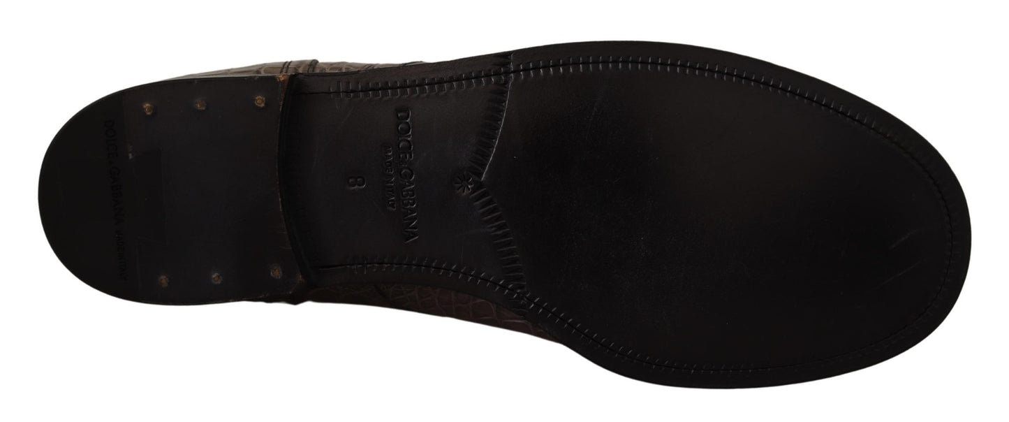 Dolce & Gabbana – Graue Derby-Stiefel aus Krokodilleder