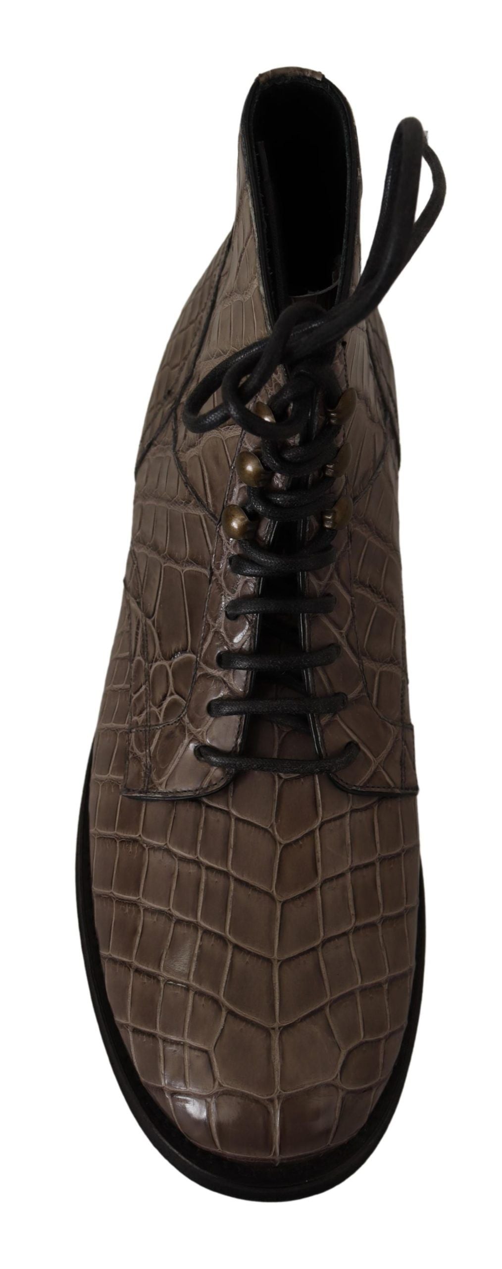 Dolce & Gabbana – Graue Derby-Stiefel aus Krokodilleder