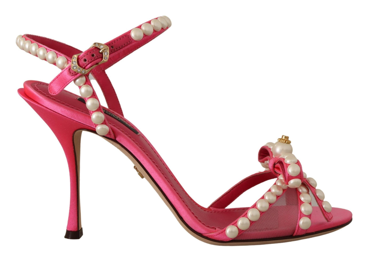 Dolce & Gabbana Rosa Satin Weiße Perlen Kristalle Heels Schuhe