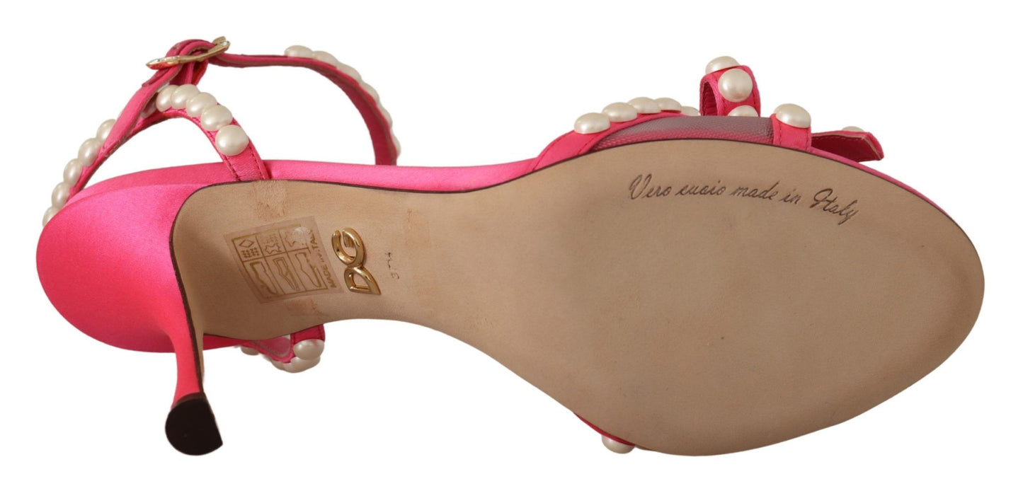 Dolce & Gabbana Rosa Satin Weiße Perlen Kristalle Heels Schuhe