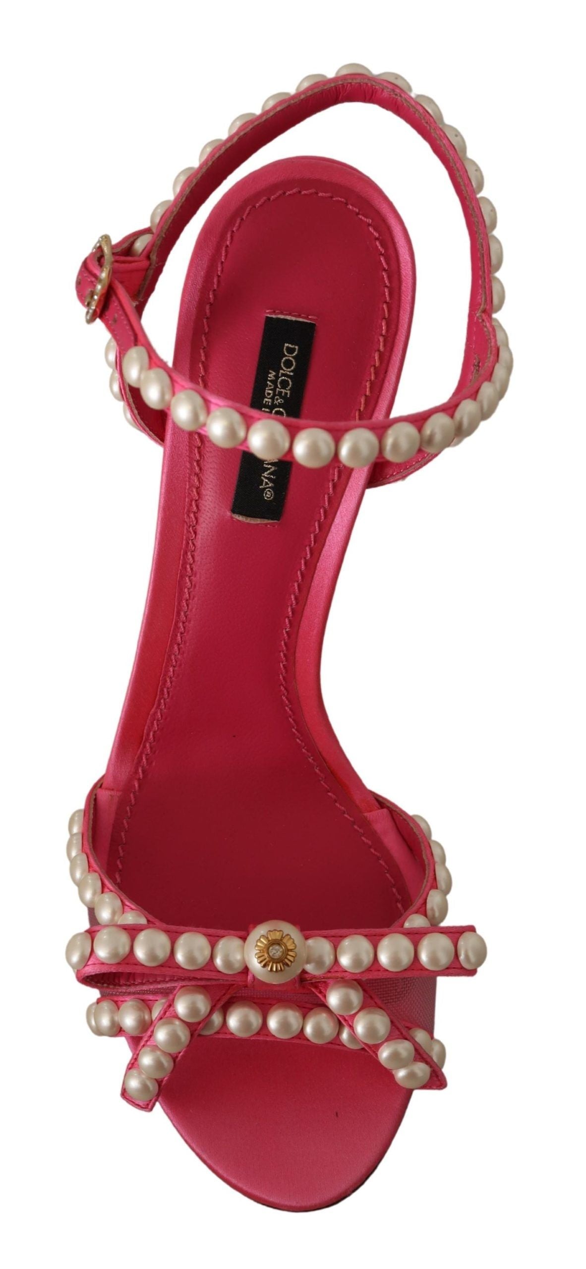 Dolce & Gabbana Rosa Satin Weiße Perlen Kristalle Heels Schuhe
