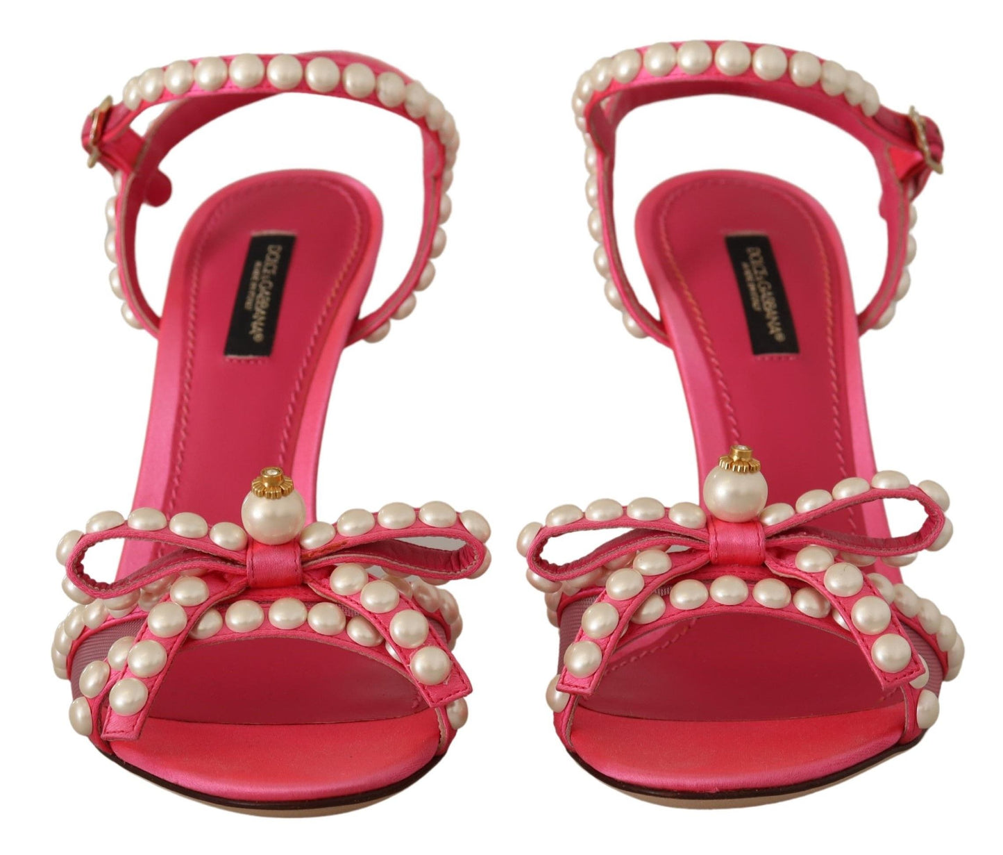 Dolce & Gabbana Rosa Satin Weiße Perlen Kristalle Heels Schuhe