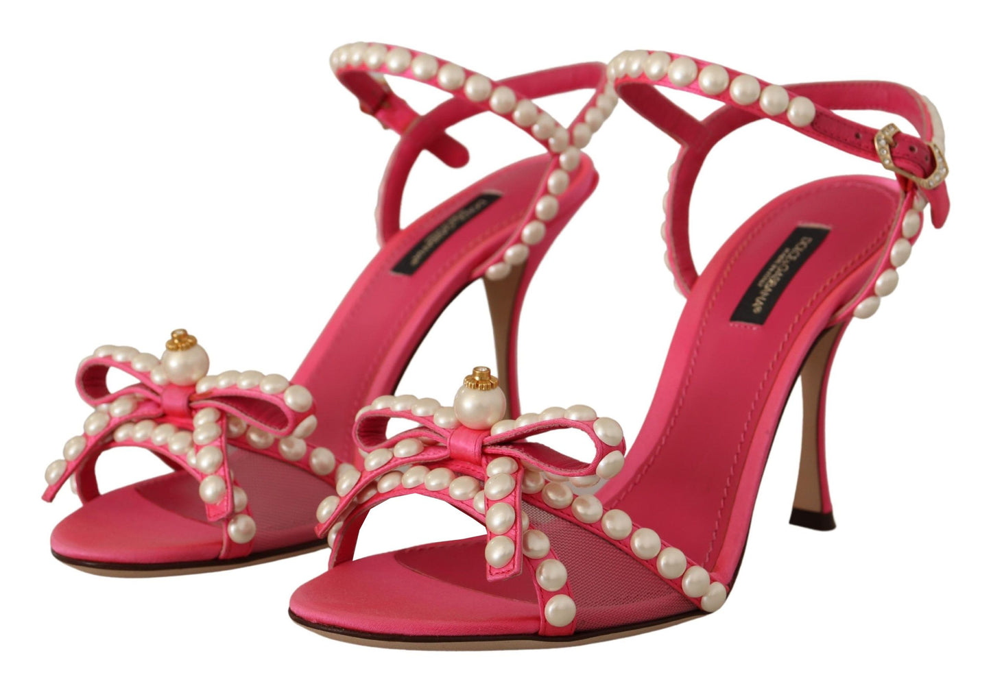 Dolce & Gabbana Rosa Satin Weiße Perlen Kristalle Heels Schuhe