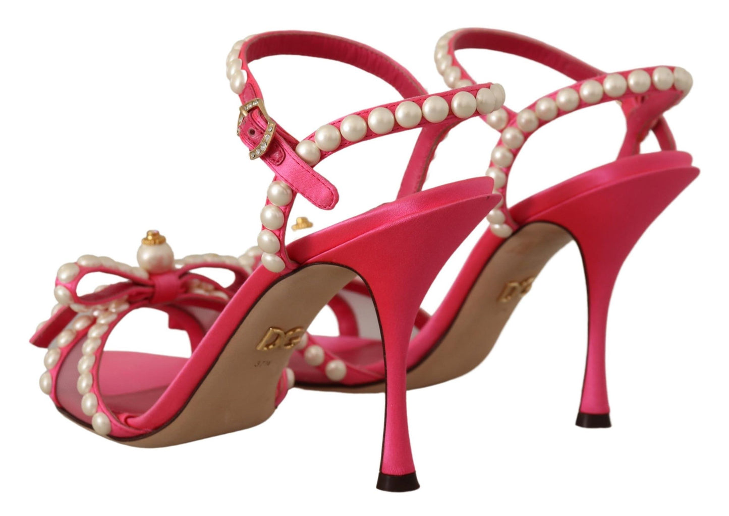 Dolce & Gabbana Rosa Satin Weiße Perlen Kristalle Heels Schuhe