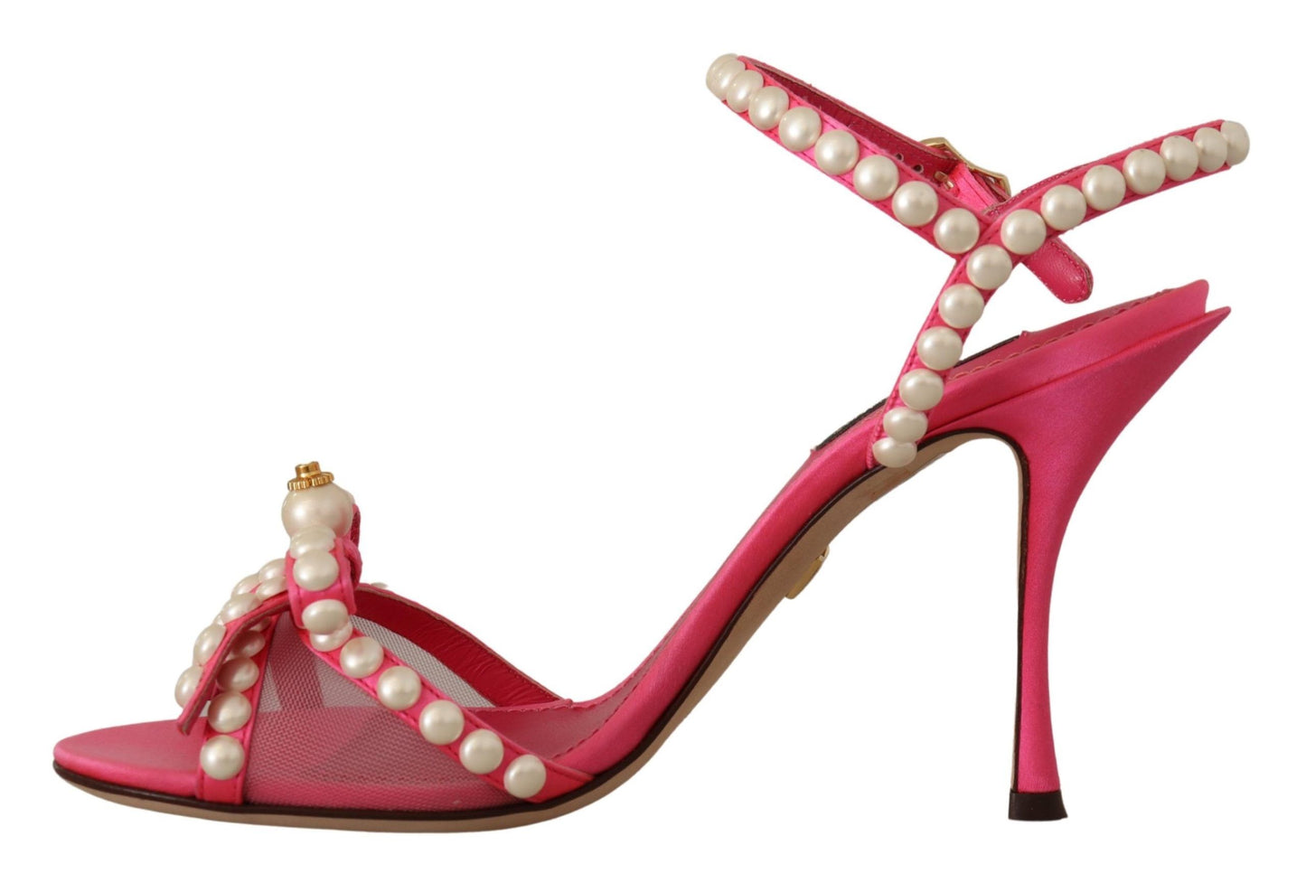 Dolce & Gabbana Rosa Satin Weiße Perlen Kristalle Heels Schuhe
