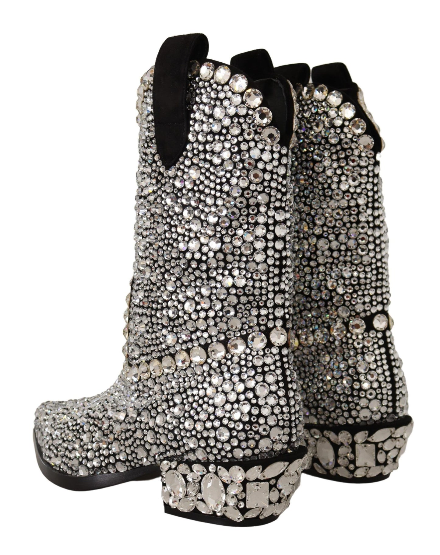 Dolce & Gabbana Black Suede Rhinestone Crystal Cowgirl Boots