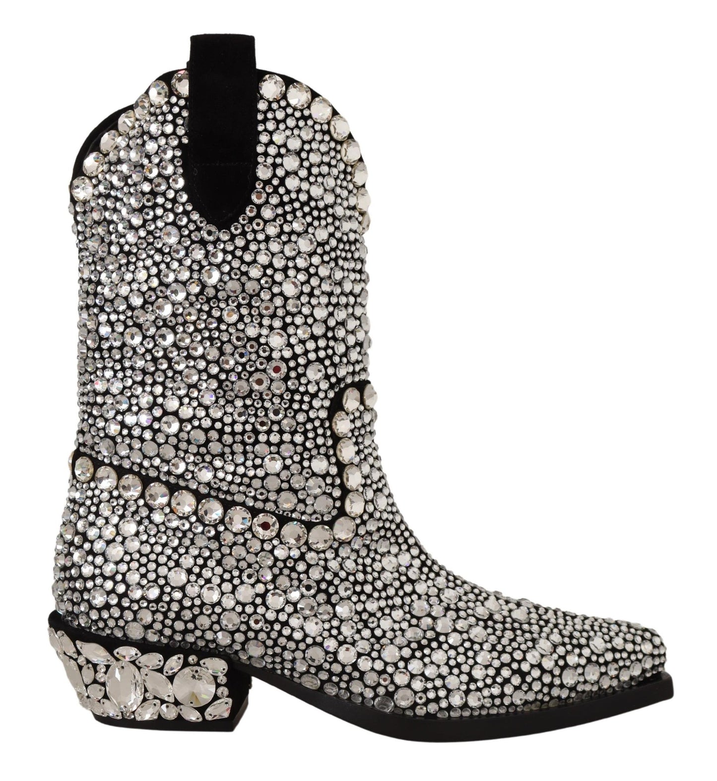 Dolce & Gabbana Black Suede Rhinestone Crystal Cowgirl Boots