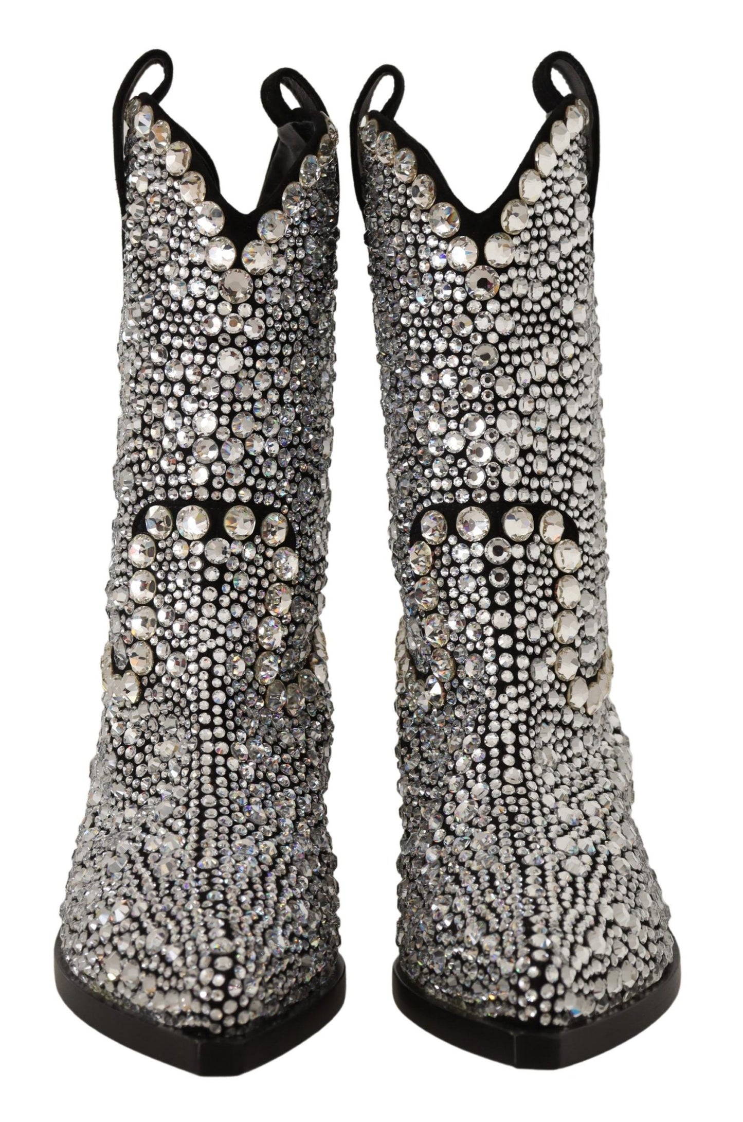 Dolce & Gabbana Black Suede Rhinestone Crystal Cowgirl Boots