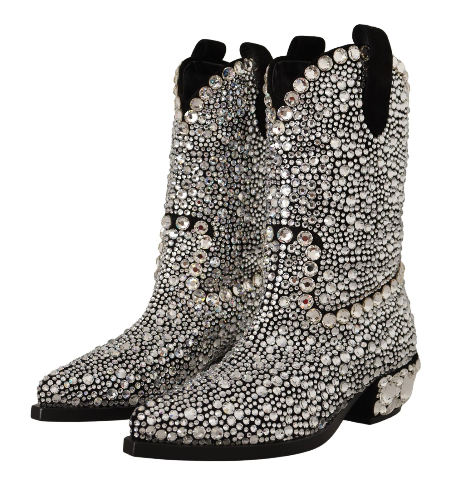 Dolce & Gabbana Black Suede Rhinestone Crystal Cowgirl Boots
