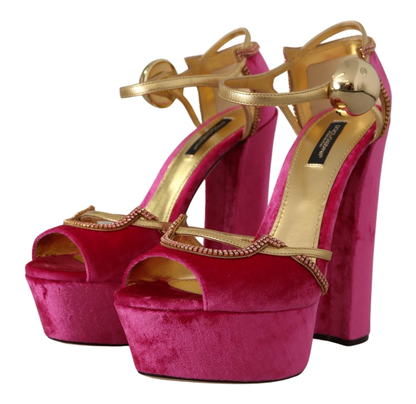 Dolce & Gabbana Rosa Samt Kristall Knöchelriemen Sandalen Schuhe
