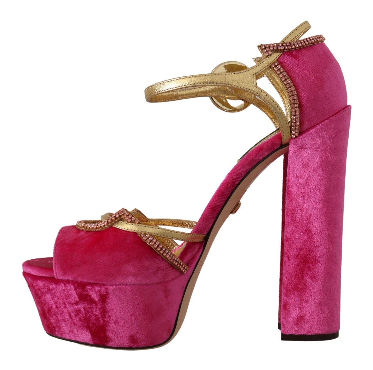 Dolce & Gabbana Rosa Samt Kristall Knöchelriemen Sandalen Schuhe